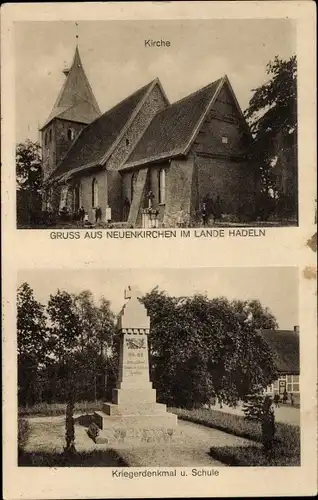 Ak Neuenkirchen Hadeln in Niedersachsen, Kirche, Kriegerdenkmal, Schule