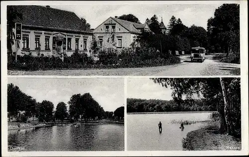 Ak Schönfelde Steinhöfel in Brandenburg, Gasthof, Autobus, Dorfaue