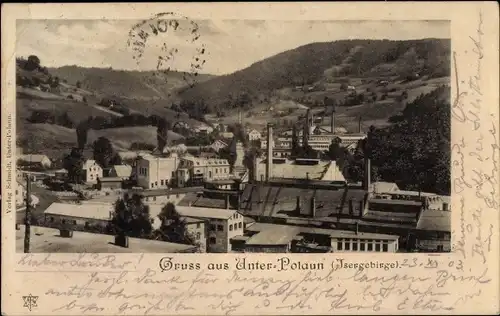 Ak Dolni Polubný Unter Polaun Region Reichenberg, Blick auf den Ort, Isergebirge