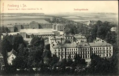 Ak Freiberg in Sachsen, Justizgebäude, Kaserne 1. Jägerbatl. Nr. 12