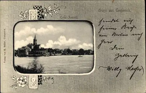 Passepartout Ak Berlin Köpenick, Panorama vom Wasser gesehen