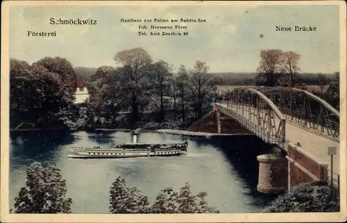 Ak Berlin Köpenick Schmöckwitz, Gasthaus zur Palme, Seddin See, Försterei, Brücke