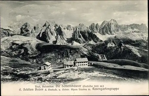 Ak Südtirol, Dolomiten, Schlernhäuser mit Rosengartengruppe