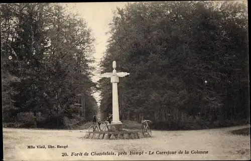 Ak Baugé Maine et Loire, Foret de Chandelais, Le Carrefour de la Colonne