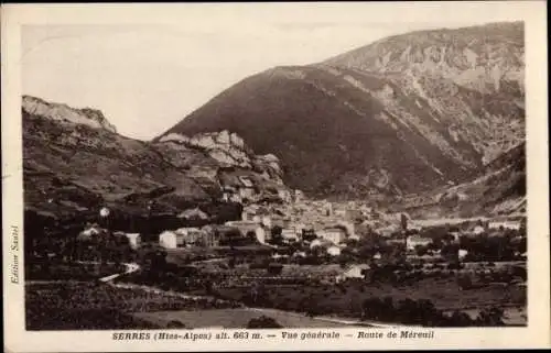 Ak Serres Hautes Alpes, Vue generale, Route de Mereuil