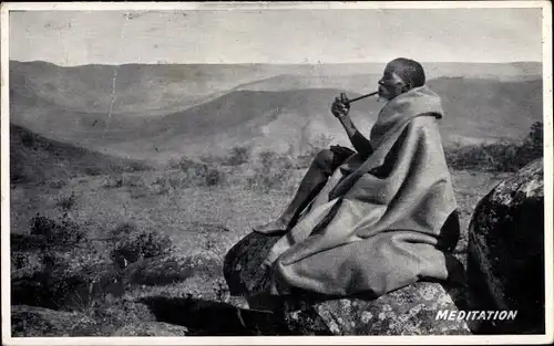 Ak Meditation, rauchender Afrikaner, Landschaft