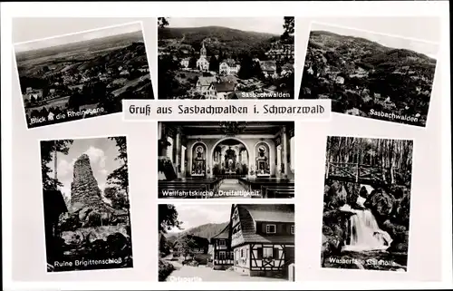 Ak Sasbachwalden im Ortenaukreis, Ruine Brigittenschloss, Wasserfälle Gaishölle, Kirche