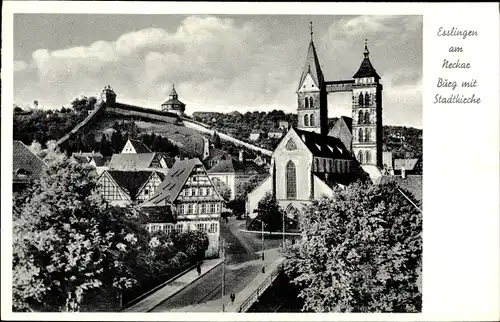 Ak Esslingen am Neckar Baden Württemberg, Burg mit Stadtkirche, Brücke
