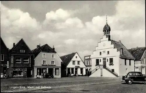 Ak Lingen im Emsland in Niedersachsen, Markt mit Rathaus, Stadt Schierke