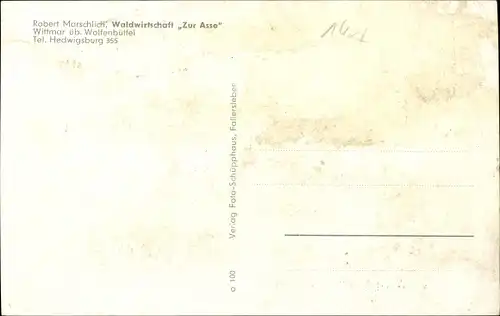 Ak Wittmar Niedersachsen, Gasthof Zur Asse, Bes. R. Marschlich, Bismarcksäule, Burgruinen