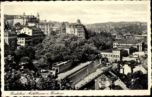 Ak Karlovy Vary Karlsbad Stadt, Mühlbrunn und Kurhaus