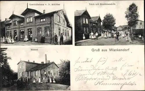 Ak Wankendorf in Holstein, Geschäftshaus, Meierei, Teich, Straßenpartie