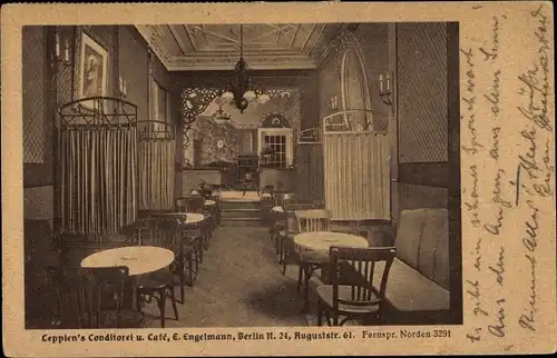 Ak Berlin Mitte, Lepplen's Konditorei und Cafe, Augustastraße 61, Innenansicht