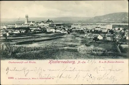 Ak Klosterneuburg in Niederösterreich, Chorherrenstift und Kirche, K. u. K. Pionier-Kaserne