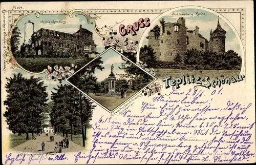 Litho Teplice Teplitz Schönau Region Aussig, Schlossberg-Ruine, Kurgarten