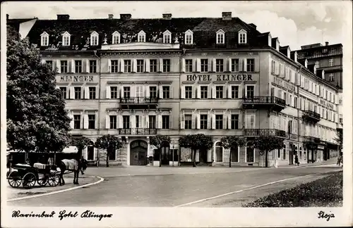 Ak Mariánské Lázně Marienbad Reg. Karlsbad, Hotel Klinger, Straßenansicht