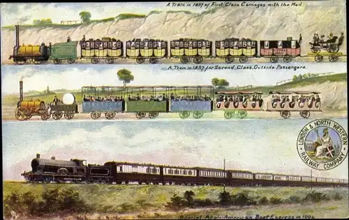 Künstler Ak Britische Eisenbahn, London and North Western, First Class Carriage with Mail