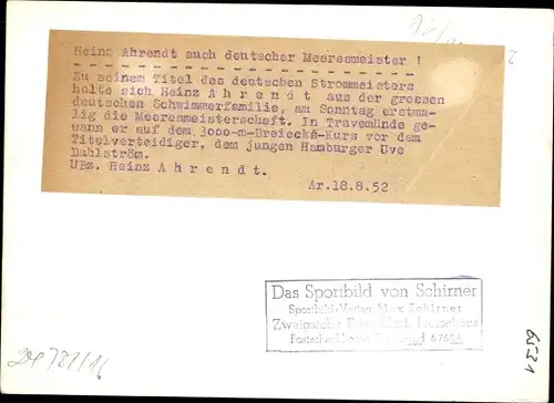 Foto Schwimmer Heinz Ahrendt, Portrait