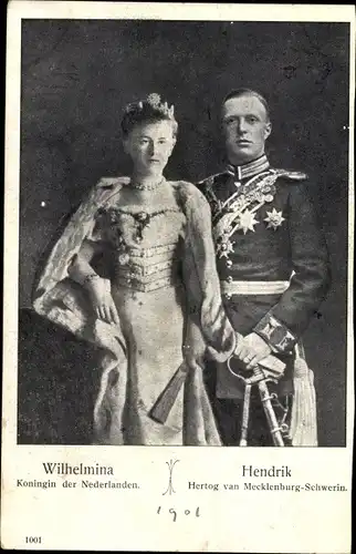 Ak Königin Wilhelmina der Niederlande, Prinz Heinrich, Hochzeit 1901