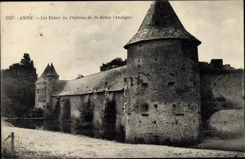 Ak Andigne Maine et Loire, Les Tours du Chateau de Saint Henis