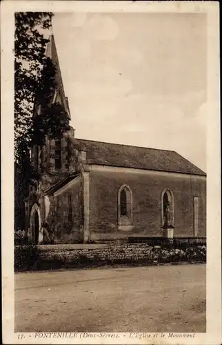 Ak Fontenille Deux Sèvres, L'Eglise et le Monument