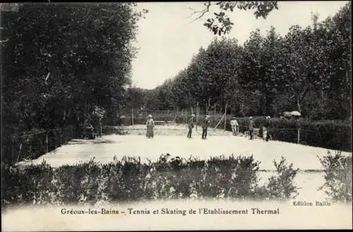 Ak Gréoux les Bains Alpes de Haute Provence, Tennis et Skating de l'Etablissement Thermal