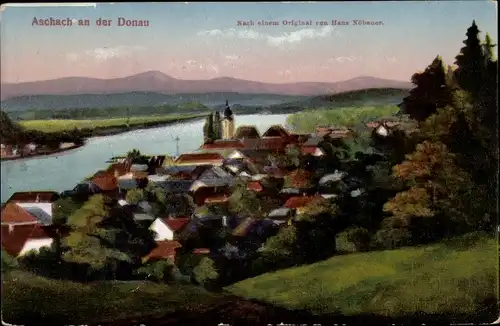 Künstler Ak Nöbauer, Hans, Aschach an der Donau Oberösterreich, Blick auf den Ort