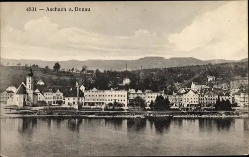 Ak Aschach an der Donau Oberösterreich, Blick auf den Ort, Kirche