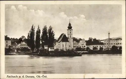 Ak Aschach an der Donau Oberösterreich, Blick auf den Ort, Kirche