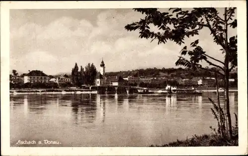 Ak Aschach an der Donau Oberösterreich, Blick auf den Ort, Anlegestelle