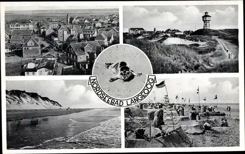 Ak Nordseebad Langeoog Ostfriesland, Strandleben, Robbe, Vogelschau, Wasserturm, Klippen
