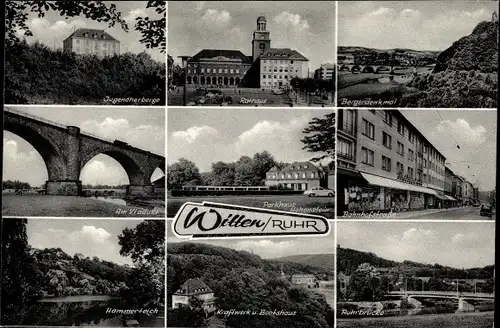 Ak Witten an d. Ruhr, Jugendherberge, Rathaus, Bergerdenkmal, Viadukt, Parhaus Hohenstein