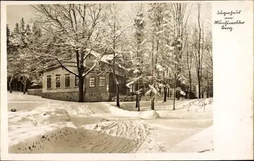 Ak Wilthen im Kreis Bautzen Sachsen, Waldhaus Jägerhaus, Am Mönchswalderberg, Winteridyll