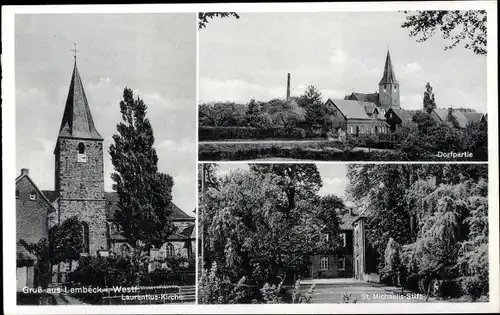 Ak Lembeck Dorsten in Westfalen, Laurentius Kirche, St. Michaelis Stift, Dorfpartie