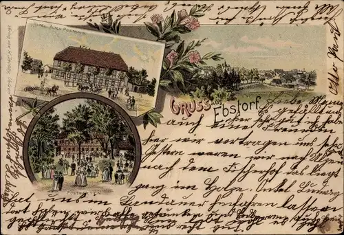 Litho Ebstorf in der Lüneburger Heide, Hotel Altes Posthaus, Blick auf den Ort