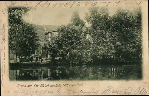 Ak Mścięcino Messenthin Pommern, Mückenmühle, Wasserpartie