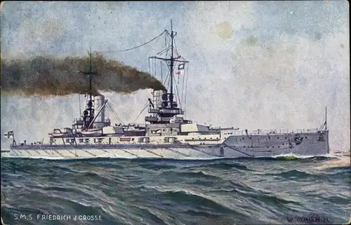 Künstler Ak Deutsches Kriegsschiff, SMS Friedrich der Große, Großlinienschiff