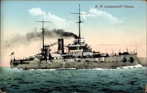 Ak Deutsches Kriegsschiff, SMS Posen, Linienschiff, Kaiserliche Marine