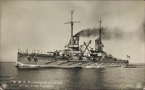 Ak Deutsches Kriegsschiff, SMS Prinzregent Luitpold, Linienschiff, Kaiserliche Marine, Probefahrt