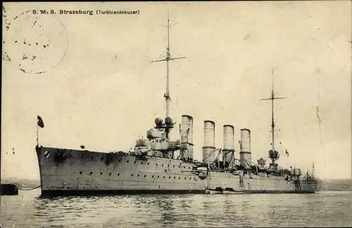 Ak Deutsches Kriegsschiff, SMS Strassburg, Turbinenkreuzer, Kaiserliche Marine