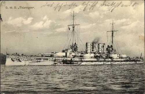 Ak Deutsches Kriegsschiff, SMS Thüringen, Großlinienschiff, Kaiserliche Marine