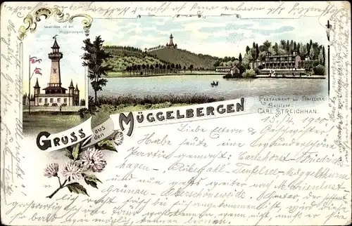 Litho Berlin Köpenick, Müggelberge, Aussichtsturm, Restaurant am Teufelsee