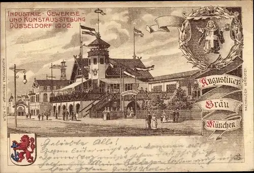 Litho Düsseldorf am Rhein, Industrie und Gewerbeausstellung 1902, Augustiner Bräu München