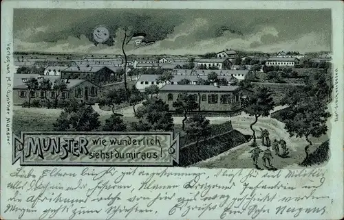 Mondschein Litho Munster im Heidekreis, Truppenübungsplatz Munsterlager, Barackenlager