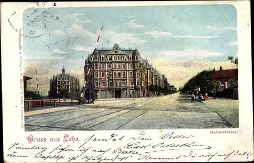 Ak Lehe Bremerhaven, Hafenstraße, Bahnübergang
