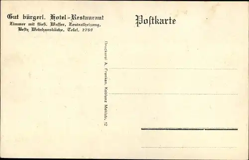 Künstler Ak Koblenz in Rheinland Pfalz, Alte Weinstube zum Hubertus, Florinsmarkt