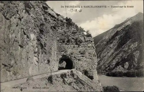 Ak Barcelonnette Alpes de Haute Provence, Tunnel sur la Route