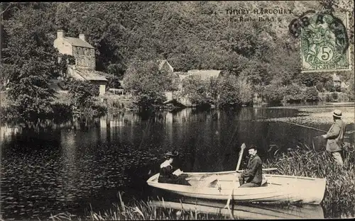 Ak Thury Harcourt Calvados, La Roche Bunel, Ruderboot