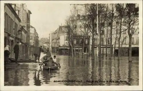 Ak Courbevoie Hauts de Seine, Place du Port et Rue de Paris, Inondations