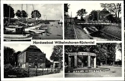 Ak Wilhelmshaven Rüstersiel, Packhaus, die Maade, Hafen